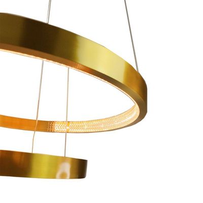 Lustre Pendente 2 Aneis Arco Cristal Dourado Luminaria 52w Led Iluminaçao Ambiente Sala De Estar