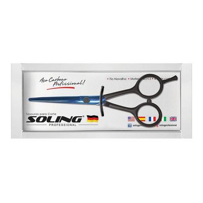 Tesoura Profissional Soling Fio Navalha Premium Azul - Preta 5.5 Polegadas