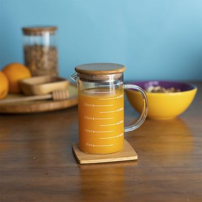 Jarra De Vidro Com Medida Oikos Com Tampa De Bambu 500ml