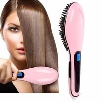 Escova Alisadora De Cabelo Magic Hair Elétrica Bivolt 230º Lcd Rosa