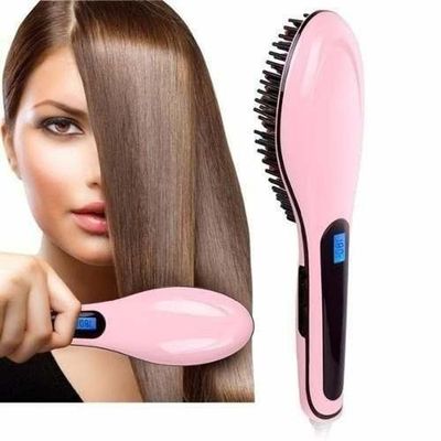 Escova Alisadora De Cabelo Magic Hair Elétrica Bivolt 230º Lcd Rosa Bivolt