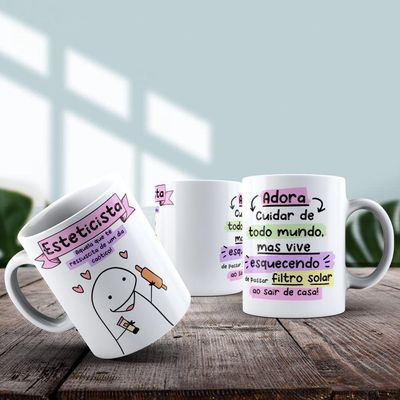 Caneca De Porcelana 325ml Flork Profissões Feminino Esteticista