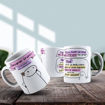 Caneca De Porcelana 325ml Flork Profissões Feminino Designer Gráfico