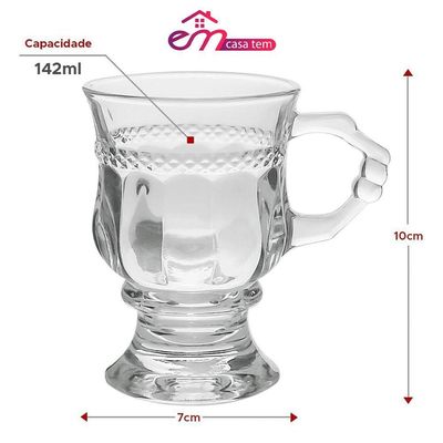 Jogo 8 Caneca De Café 117ml Hanover Vidro Cristalino Transparente Xícara Em Casa Tem