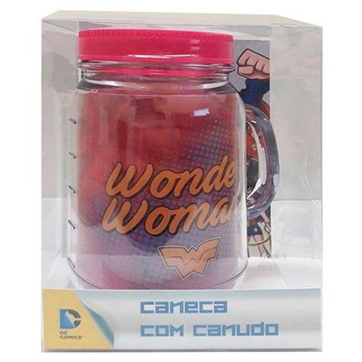 Caneca De Plástico Com Canudo Mulher Maravilha Tasco Inport
