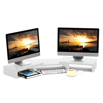 Suporte De Mesa Base Elevada Ajustável 3 Monitores Gamer Notebook Branco
