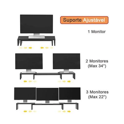 Suporte De Mesa Base Elevada Ajustável 3 Monitores Gamer Notebook Branco