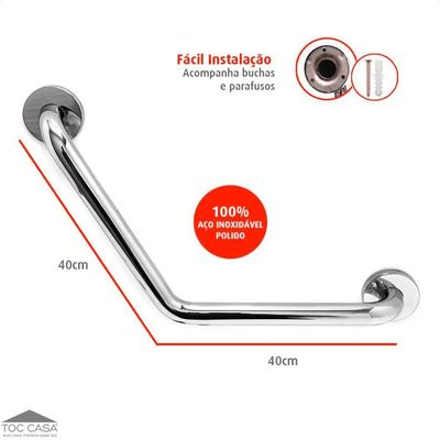 Barra De Apoio Inox Polido De 1.1/4 ângulo 120° De 40x40cm