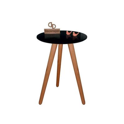 Mesa De Canto Pés Palito Amadeirado Com Tampo Vidro 45cm Preto 60cm