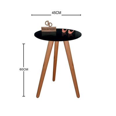 Mesa De Canto Pés Palito Amadeirado Com Tampo Vidro 45cm Preto 60cm