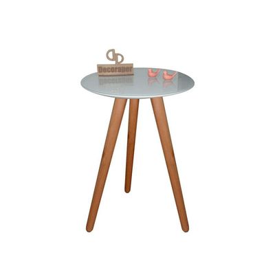 Mesa De Canto Pés Palito Amadeirado Com Tampo Vidro 35cm Off White 50cm