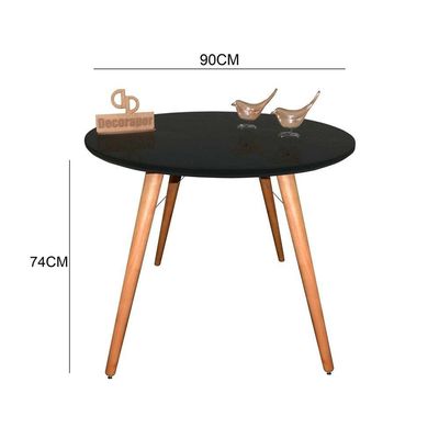 Mesa Jantar Pés Palitos Tampo Redondo Vidro Laqueado 90cm Preto