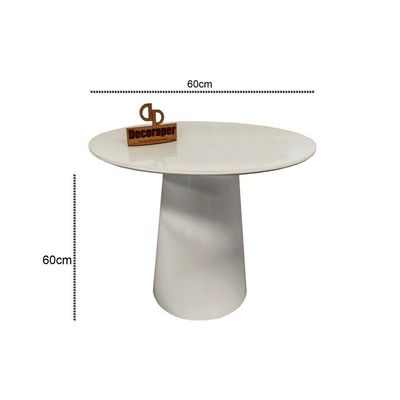 Mesa De Canto Cone Laqueado Com Tampo Vidro 60cm Off White 60cm