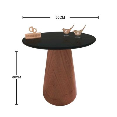 Mesa De Canto Cone Amadeirado Com Tampo Vidro 50cm Preto 60cm