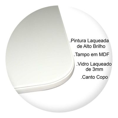 Mesa Jantar Pandora Tampo Retangular Laca Com Vidro 120x70cm Branco