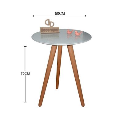 Mesa De Canto Pés Palito Amadeirado Com Tampo Vidro 50cm Off White 70cm