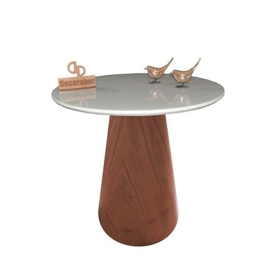 Mesa De Canto Cone Amadeirado Com Tampo Vidro 50cm Off White 70cm