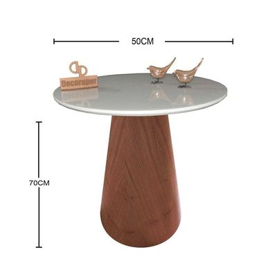 Mesa De Canto Cone Amadeirado Com Tampo Vidro 50cm Off White 70cm