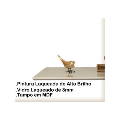 Aparador Pés Palito Com Vidro Laqueado 100cm Off White