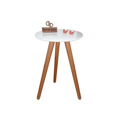 Mesa De Canto Pés Palito Amadeirado Com Tampo Vidro 45cm Branco 60cm