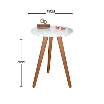 Mesa De Canto Pés Palito Amadeirado Com Tampo Vidro 45cm Branco 60cm