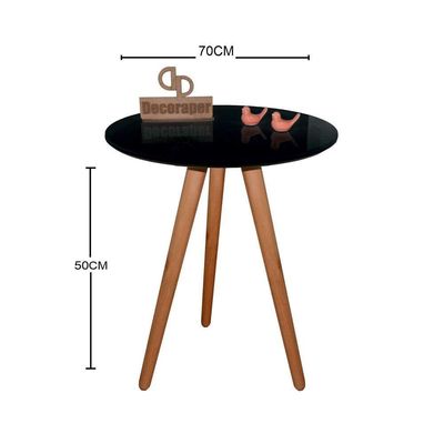 Mesa De Canto Pés Palito Amadeirado Com Tampo Vidro 70cm Preto 50cm