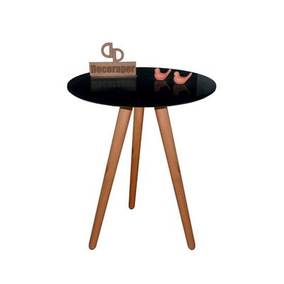 Mesa De Canto Pés Palito Amadeirado Com Tampo Vidro 70cm Preto 50cm