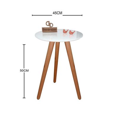 Mesa De Canto Pés Palito Amadeirado Com Tampo Vidro 45cm Branco 50cm