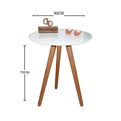 Mesa De Canto Pés Palito Amadeirado Com Tampo Vidro 60cm Branco 70cm