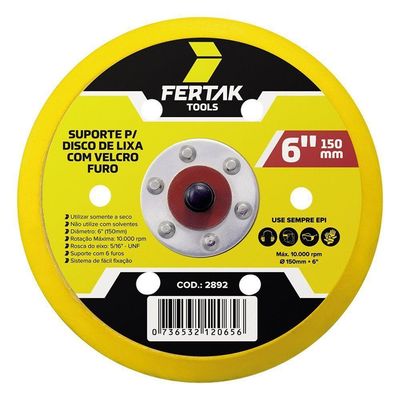 Suporte Para Disco De Lixa Velcro 5" 125mm - 8 Furos - Fertak