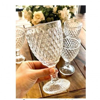 Jogo De Taças Vidro Cristal Mosaico Vitro 320ml Vnho água Suco Almoço Jantar