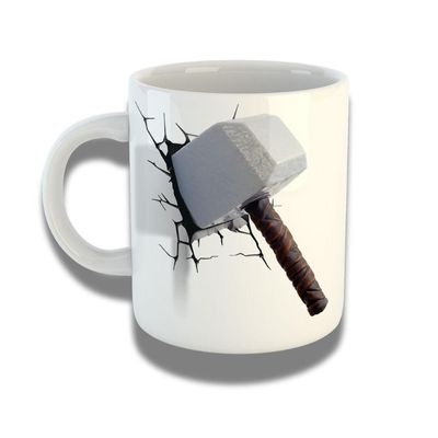 Caneca De Porcelana 325ml Com Design 3d Exclusivo Martelo Do Thor