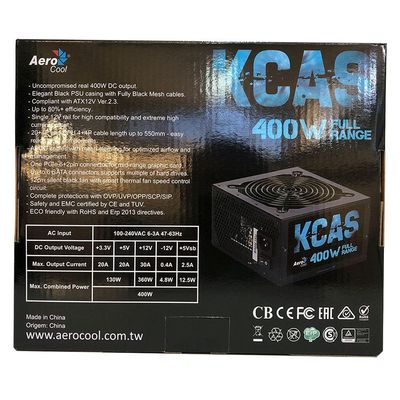 Fonte Gamer Aerocool Kcas 400w 80 Plus White Full Range Pfc Ativo