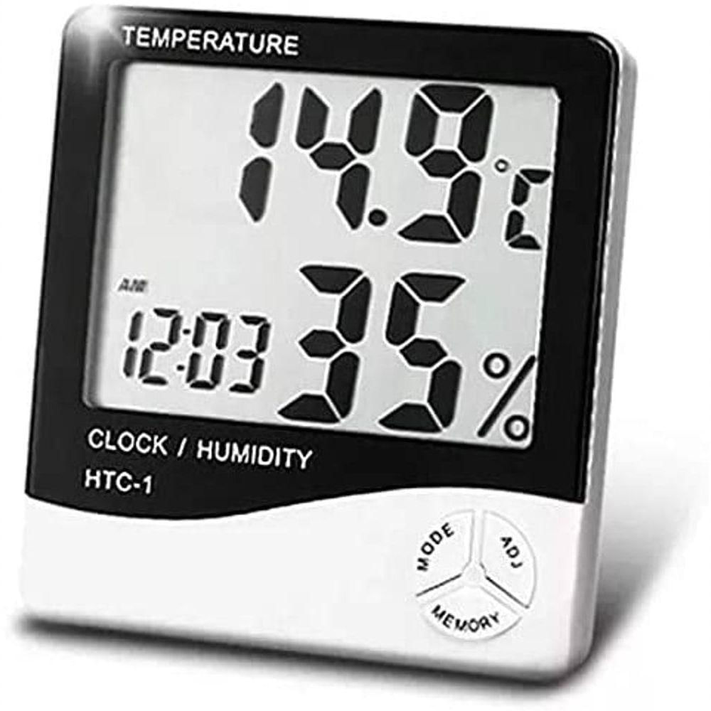 Termo Higrometro Relogio Medidor De Temperatura Digital Humidade De Mesa