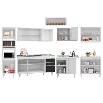 Armário De Cozinha Modulada De Canto 8 Peças Cp09 Balcão Com Pia Inox Branco-preto - Lumil