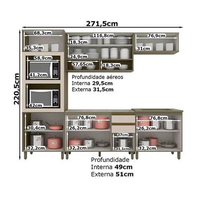 Cozinha Completa Connect 6 Peças (2 Aéreos+2balcões+1paneleiro+1complemento) S-pia Duna-cristal