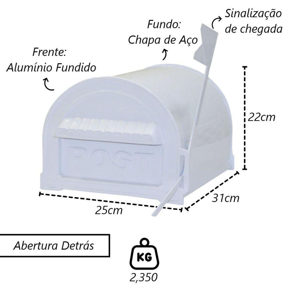 Caixa Correio Para Cartas Americana Branca Detras 31x25x22cm