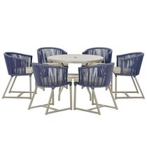 Mesa e 6 Cadeiras De Jantar Noronha Fendi E7 Trama Original Azul
