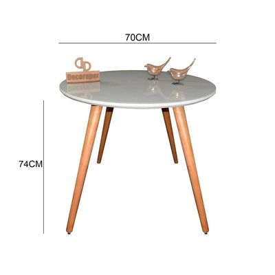Mesa Jantar Pés Palitos Tampo Redondo Vidro Laqueado 70cm Off White