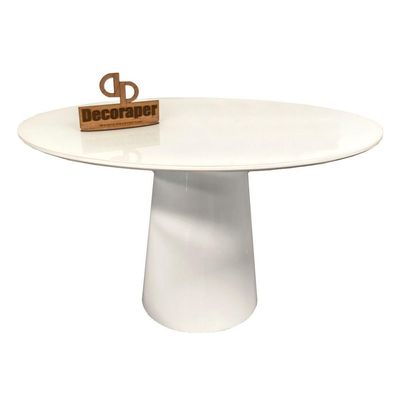 Mesa Jantar Cone Laqueado Tampo Redondo Laca Com Vidro 100cm Branco