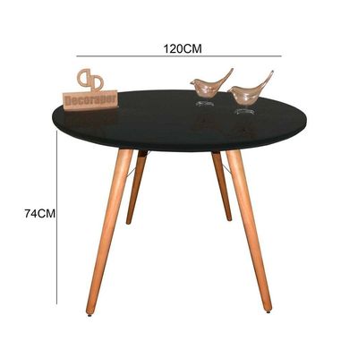 Mesa Jantar Pés Palitos Tampo Redondo Vidro Laqueado 120cm Preto
