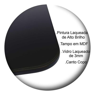 Mesa Jantar Pandora Tampo Quadrado Laca Com Vidro 100cm Preto