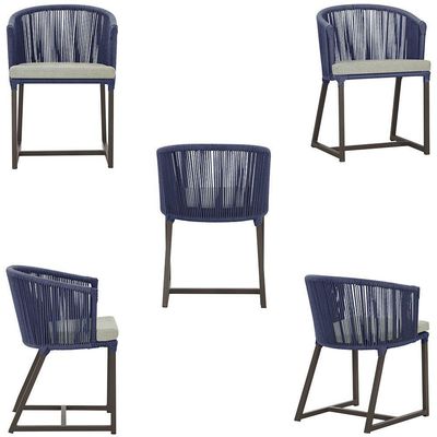 5 Cadeiras De Jantar Noronha Marrom Corda Náutica E3 Trama Azul