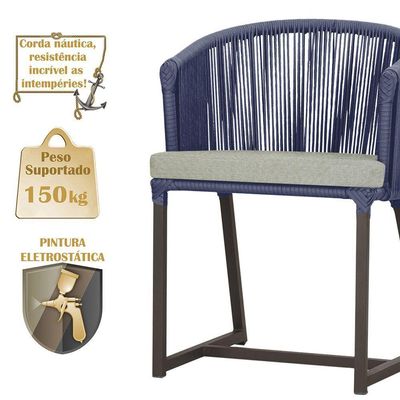 5 Cadeiras De Jantar Noronha Marrom Corda Náutica E3 Trama Azul