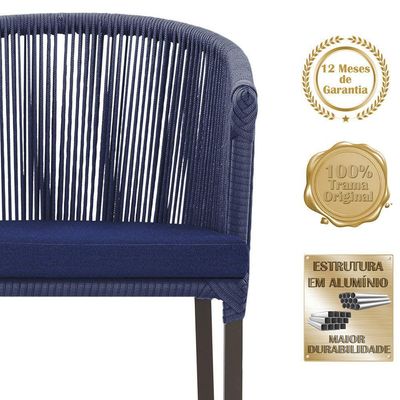 2 Cadeiras De Jantar Noronha Marrom Corda Náutica E10 Trama Azul