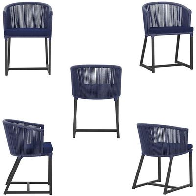4 Cadeiras De Jantar Noronha Preta Corda Náutica E10 Trama Azul