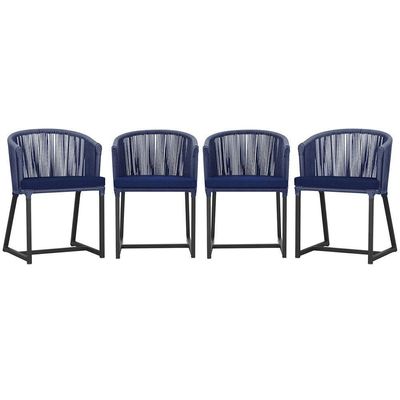4 Cadeiras De Jantar Noronha Preta Corda Náutica E10 Trama Azul
