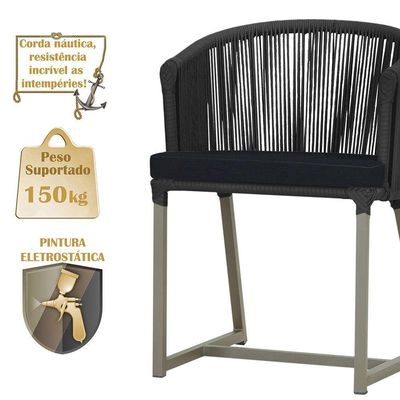 5 Cadeiras De Jantar Noronha Fendi Corda Náutica E12 Trama Preto