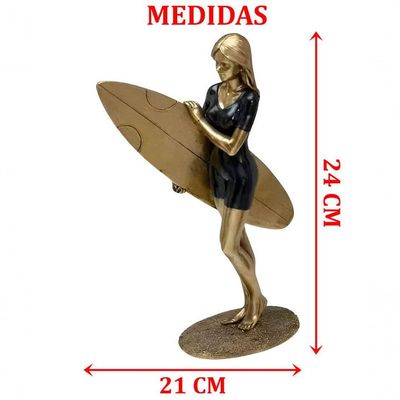 Estatueta Decorativa Surfista Prancha Escultura Resina 24cm