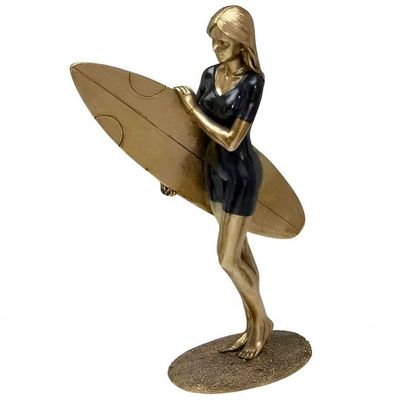 Estatueta Decorativa Surfista Prancha Escultura Resina 24cm